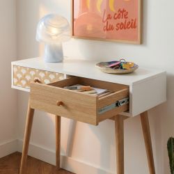 Console UTAHblanc et effet chêne 2 tiroirs 80cm