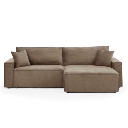 Canapé d'angle convertible et réversible ZOLA 4 places velours côtelé taupe