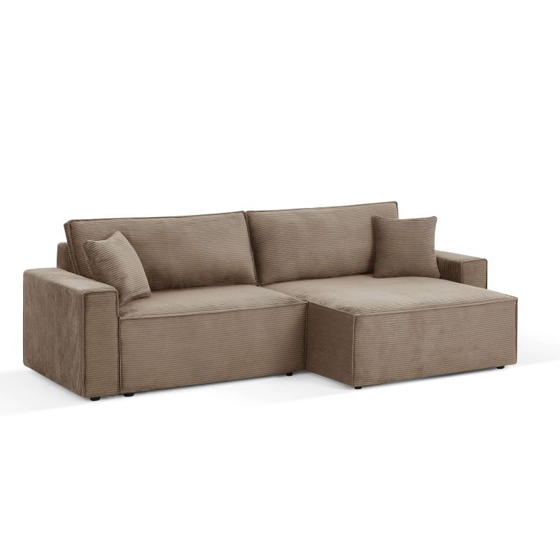 Canapé d'angle convertible et réversible ZOLA 4 places velours côtelé taupe