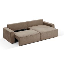 Canapé d'angle convertible et réversible ZOLA 4 places velours côtelé taupe