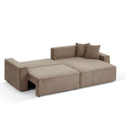 Canapé d'angle convertible et réversible ZOLA 4 places velours côtelé taupe