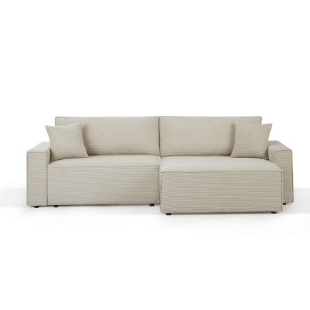 Canapé d'angle convertible et réversible ZOLA 4 places velours côtelé beige