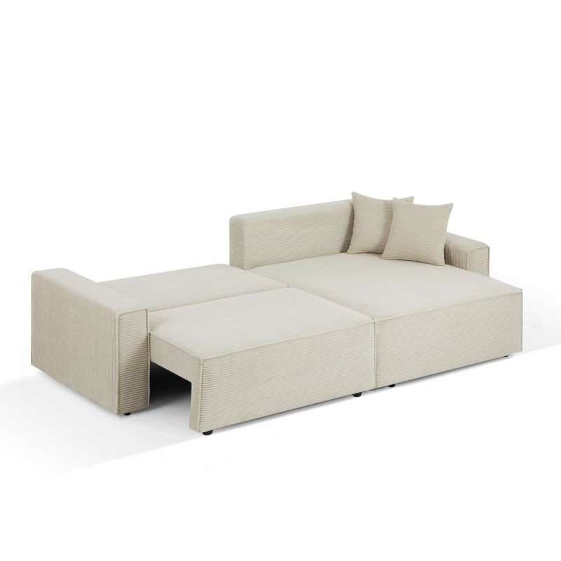 Canapé d'angle convertible et réversible ZOLA 4 places velours côtelé beige