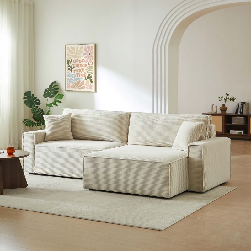 Canapé d'angle convertible et réversible ZOLA 4 places velours côtelé beige