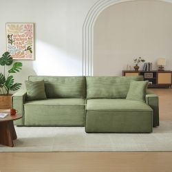 Canapé d'angle convertible et réversible ZOLA 4 places velours côtelé vert