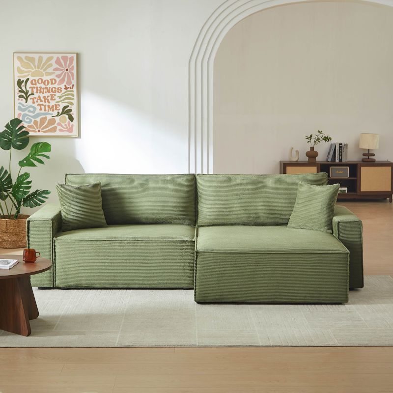 Canapé d'angle convertible et réversible ZOLA 4 places velours côtelé vert