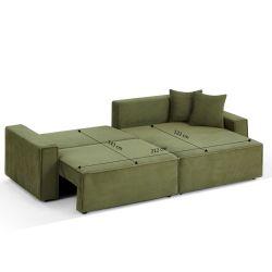Canapé d'angle convertible et réversible ZOLA 4 places velours côtelé vert