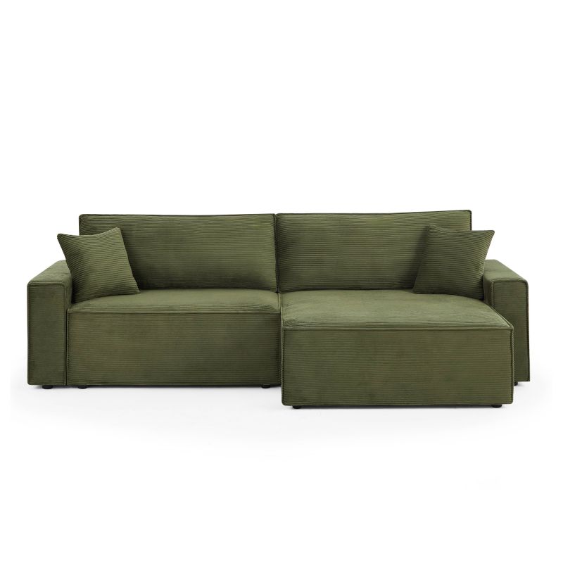 Canapé d'angle convertible et réversible ZOLA 4 places velours côtelé vert