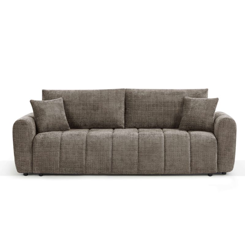 Canapé droit convertible JONEA 3 places tissu texturé marron