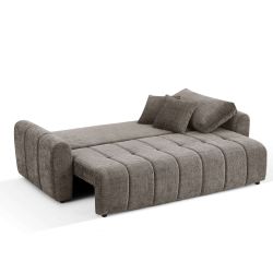 Canapé droit convertible JONEA 3 places tissu texturé marron
