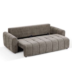 Canapé droit convertible JONEA 3 places tissu texturé marron
