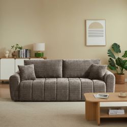 Canapé droit convertible JONEA 3 places tissu texturé marron