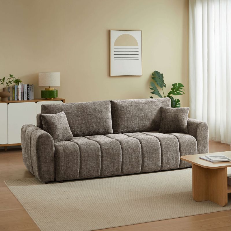 Canapé droit convertible JONEA 3 places tissu texturé marron