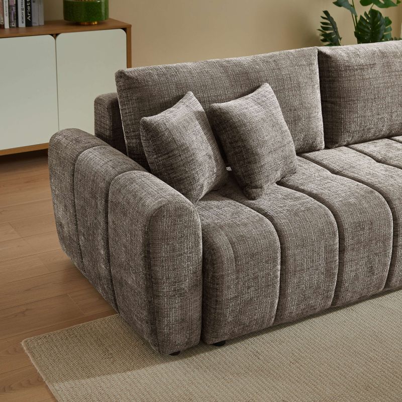 Canapé droit convertible JONEA 3 places tissu texturé marron