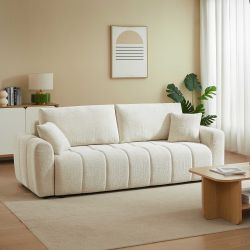 Canapé droit convertible JONEA 3 places tissu texturé beige