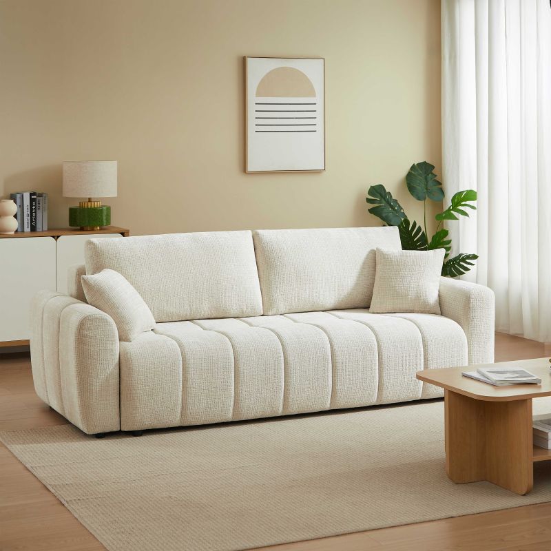 Canapé droit convertible JONEA 3 places tissu texturé beige