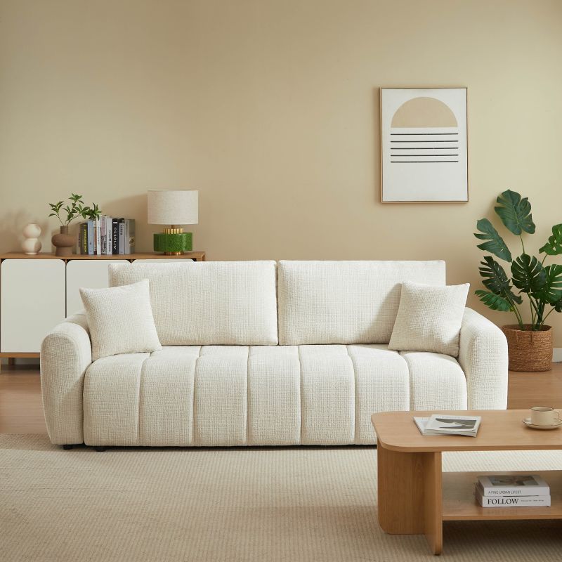 Canapé droit convertible JONEA 3 places tissu texturé beige