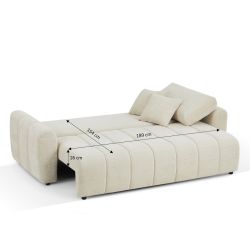 Canapé droit convertible JONEA 3 places tissu texturé beige