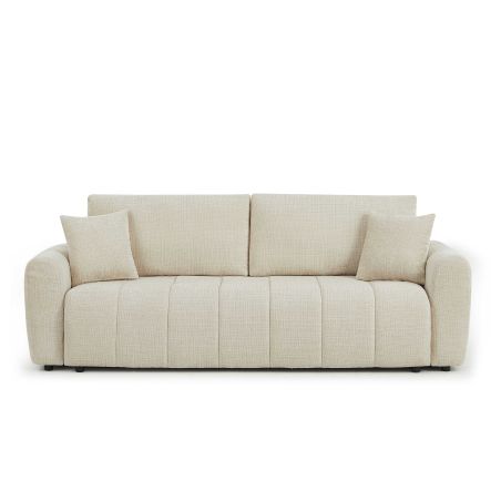 Canapé droit convertible JONEA 3 places tissu texturé beige