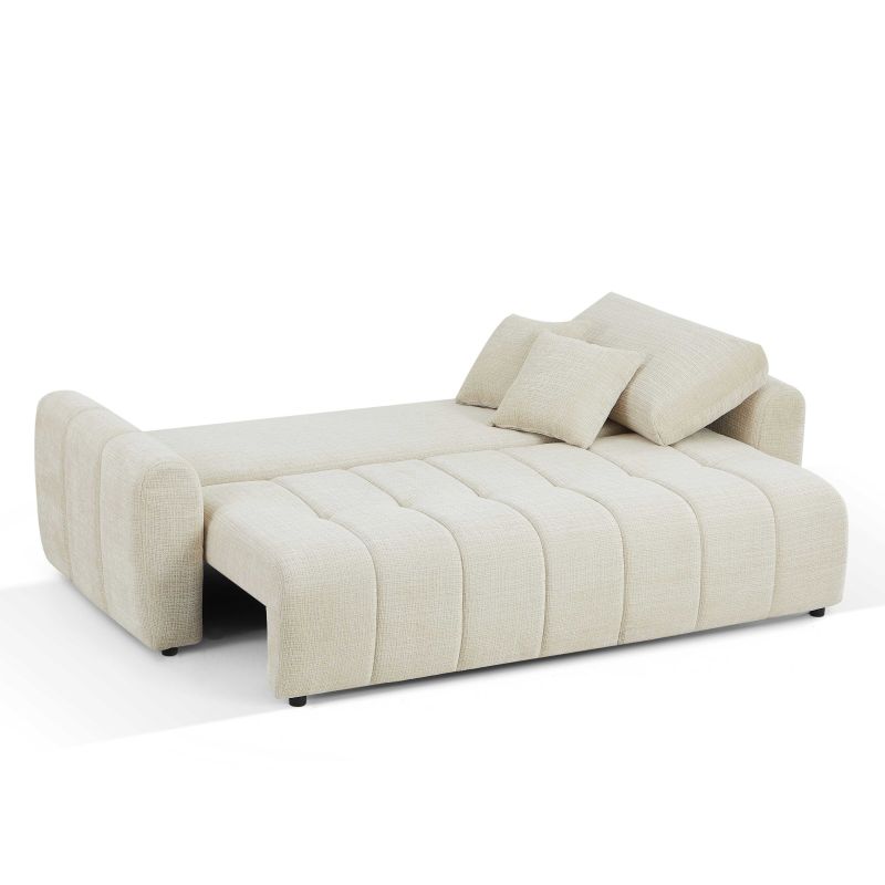 Canapé droit convertible JONEA 3 places tissu texturé beige
