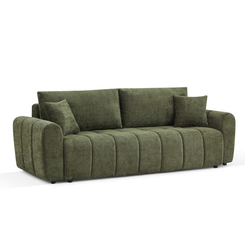 Canapé droit convertible JONEA 3 places tissu texturé vert
