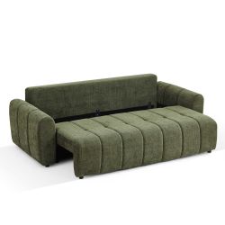 Canapé droit convertible JONEA 3 places tissu texturé vert
