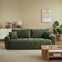 Canapé droit convertible JONEA 3 places tissu texturé vert