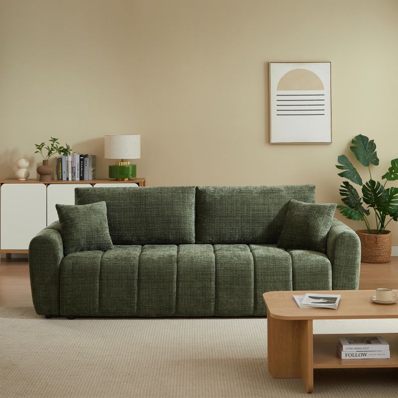 Canapé droit convertible JONEA 3 places tissu texturé vert