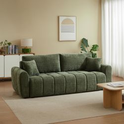 Canapé droit convertible JONEA 3 places tissu texturé vert