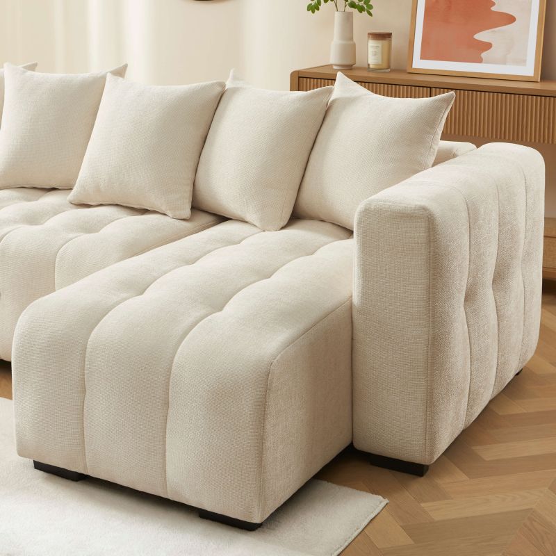 Canapé d'angle convertible et réversible LEVIA 4 places tissu beige