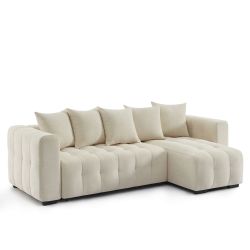 Canapé d'angle convertible et réversible LEVIA 4 places tissu beige