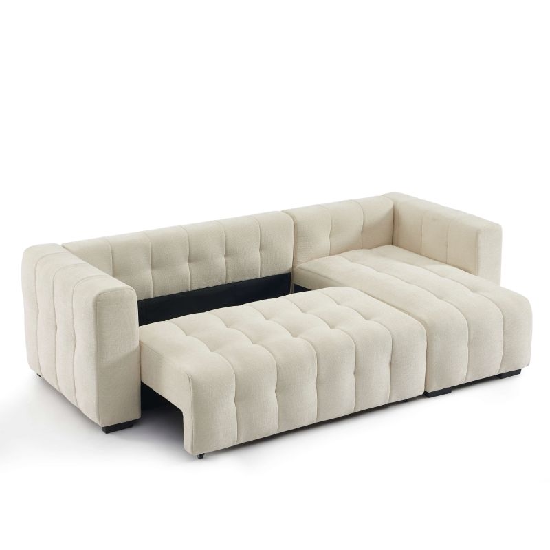 Canapé d'angle convertible et réversible LEVIA 4 places tissu beige