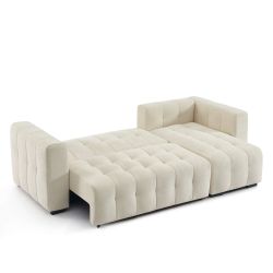 Canapé d'angle convertible et réversible LEVIA 4 places tissu beige