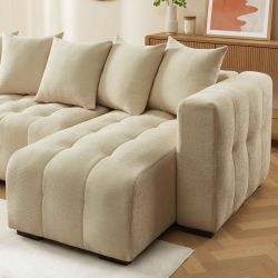 Canapé d'angle convertible et réversible LEVIA 4 places tissu taupe