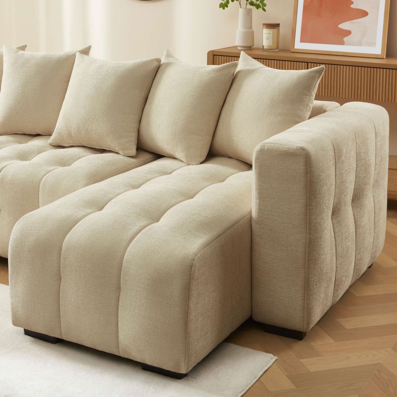 Canapé d'angle convertible et réversible LEVIA 4 places tissu taupe