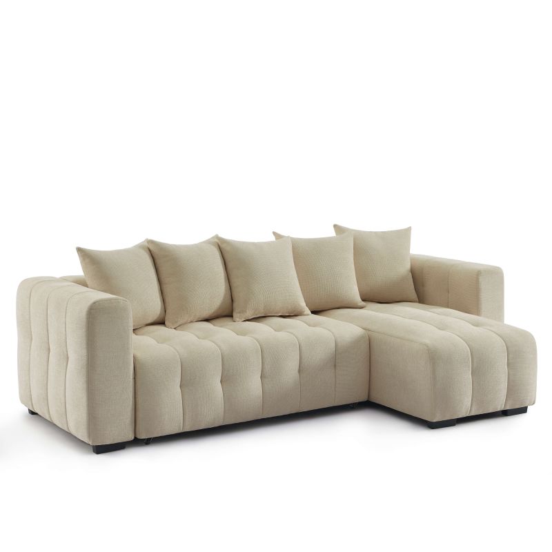 Canapé d'angle convertible et réversible LEVIA 4 places tissu taupe