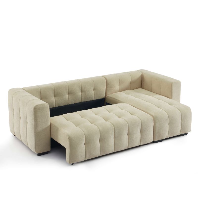 Canapé d'angle convertible et réversible LEVIA 4 places tissu taupe