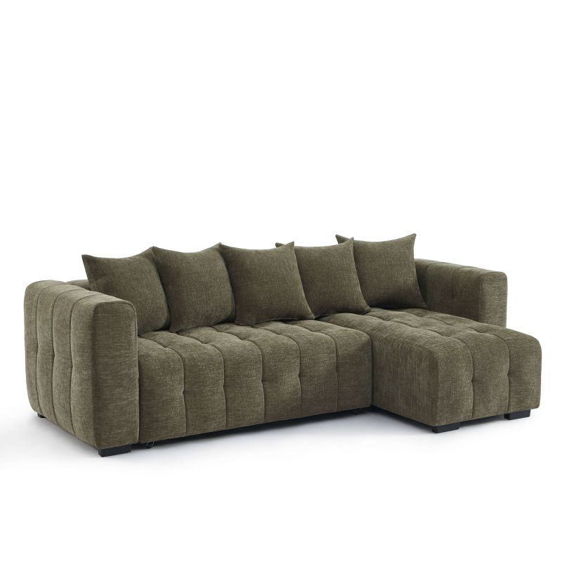 Canapé d'angle convertible et réversible LEVIA 4 places tissu vert