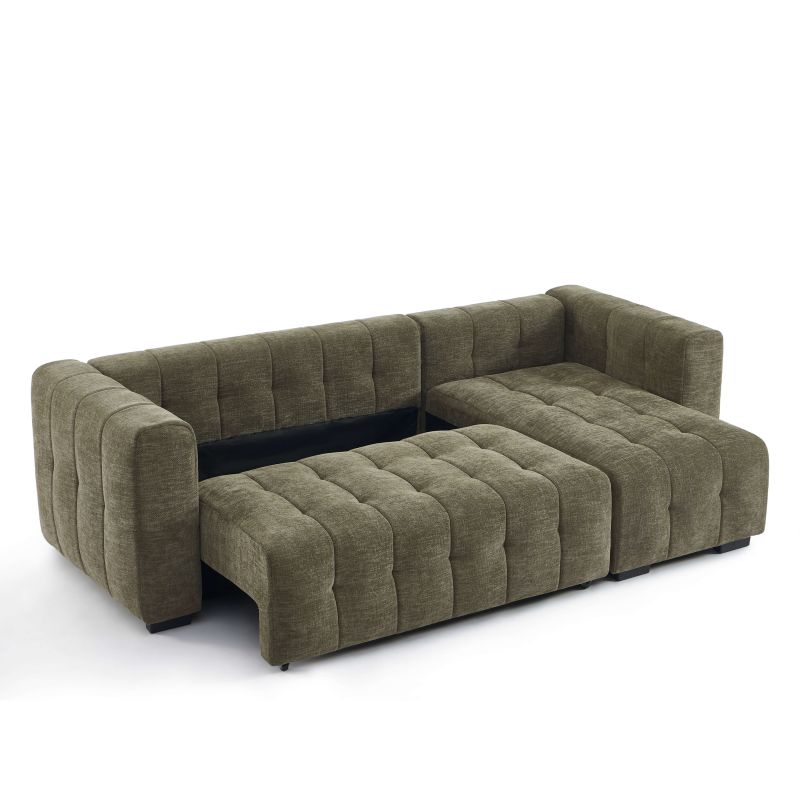 Canapé d'angle convertible et réversible LEVIA 4 places tissu vert