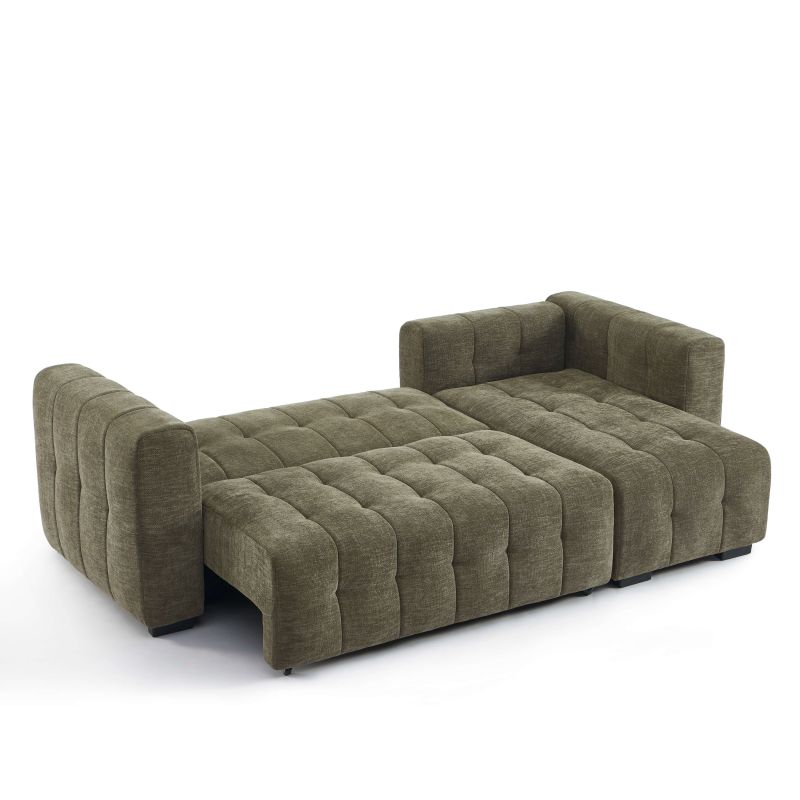 Canapé d'angle convertible et réversible LEVIA 4 places tissu vert