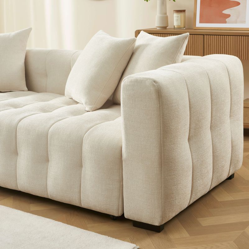 Canapé droit convertible LEVIA 3 places tissu beige