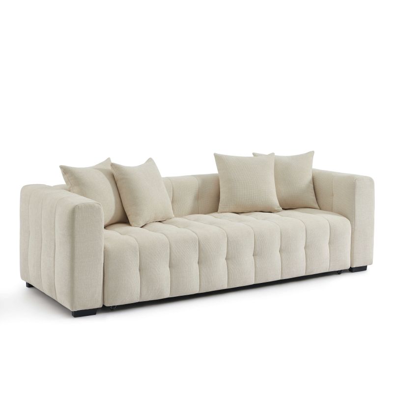 Canapé droit convertible LEVIA 3 places tissu beige