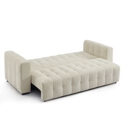 Canapé droit convertible LEVIA 3 places tissu beige