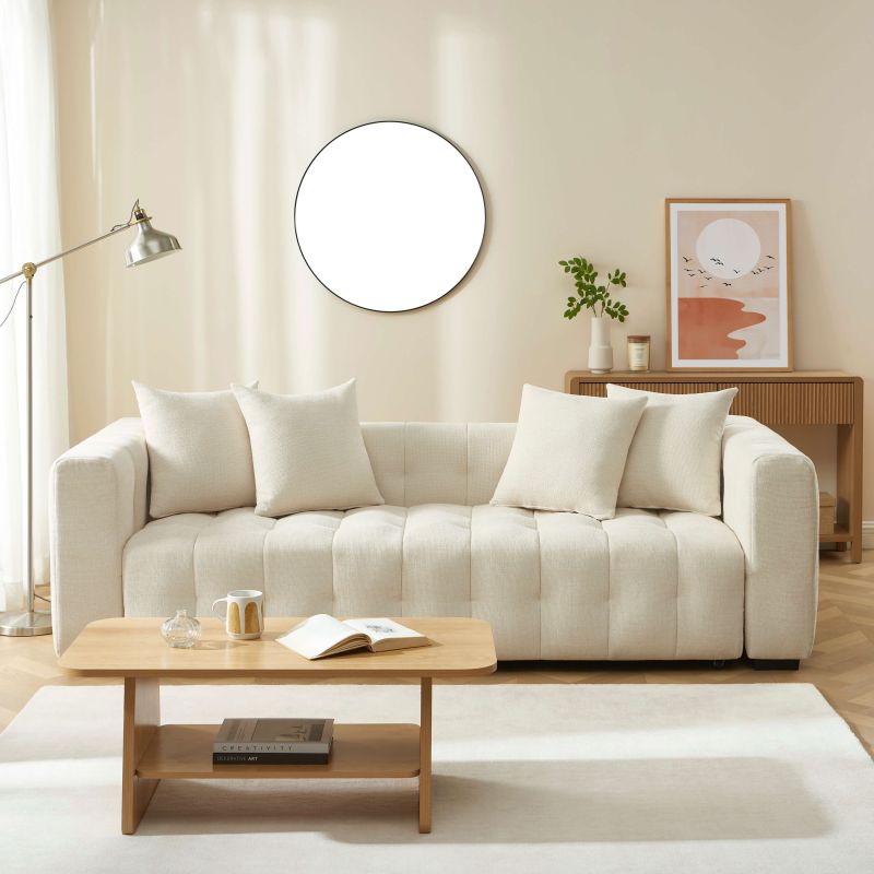 Canapé droit convertible LEVIA 3 places tissu beige