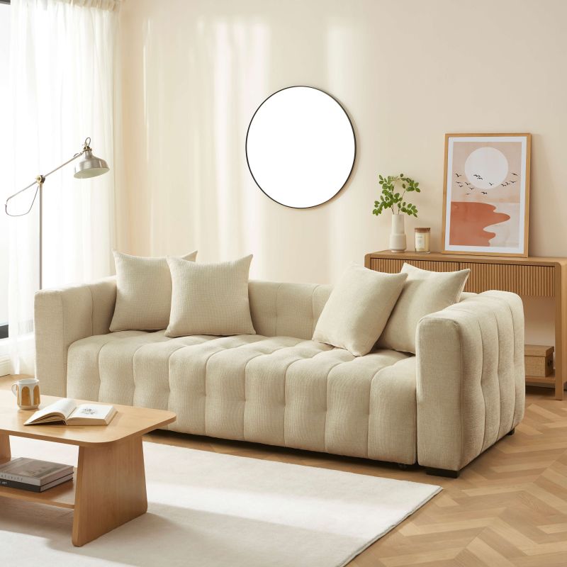 Canapé droit convertible LEVIA 3 places tissu taupe