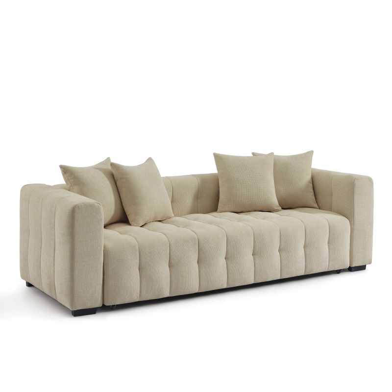 Canapé droit convertible LEVIA 3 places tissu taupe