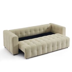 Canapé droit convertible LEVIA 3 places tissu taupe