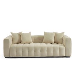 Canapé droit convertible LEVIA 3 places tissu taupe