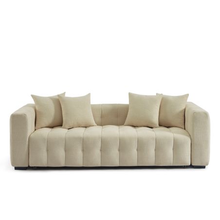 Canapé droit convertible LEVIA 3 places tissu taupe