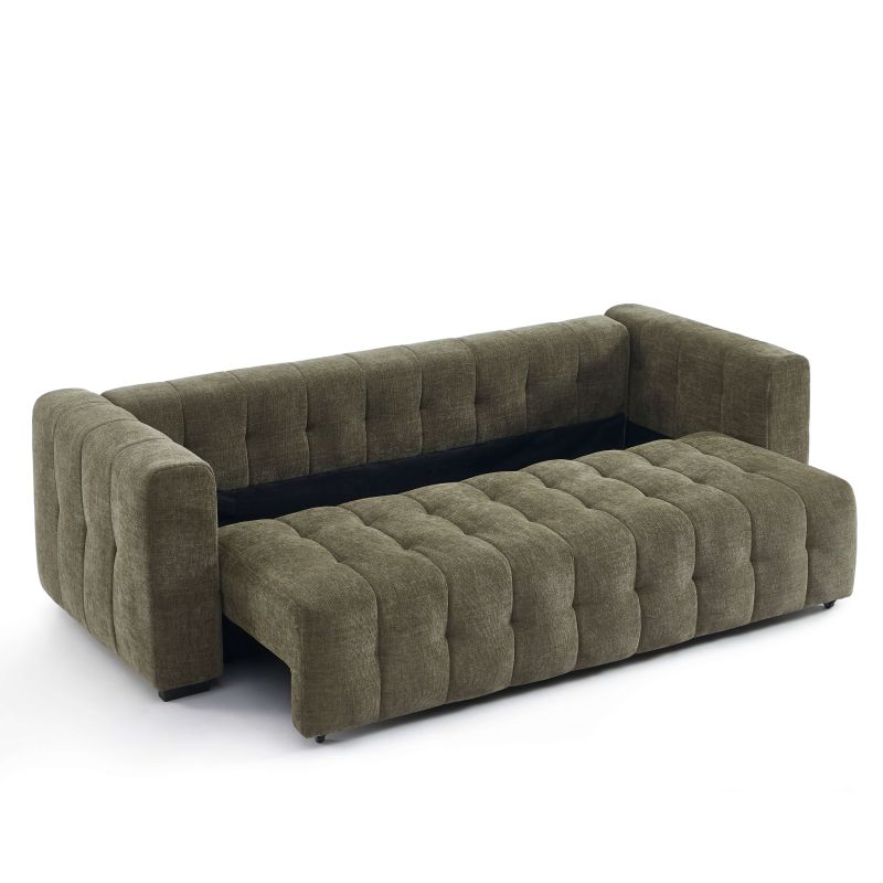 Canapé droit convertible LEVIA 3 places tissu vert